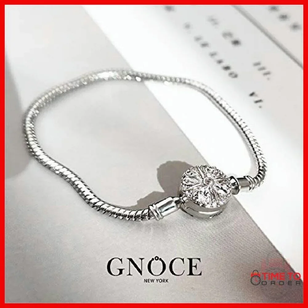 925 Sterling Silver Snake Chain Charm Bracelet with Flower Clusters